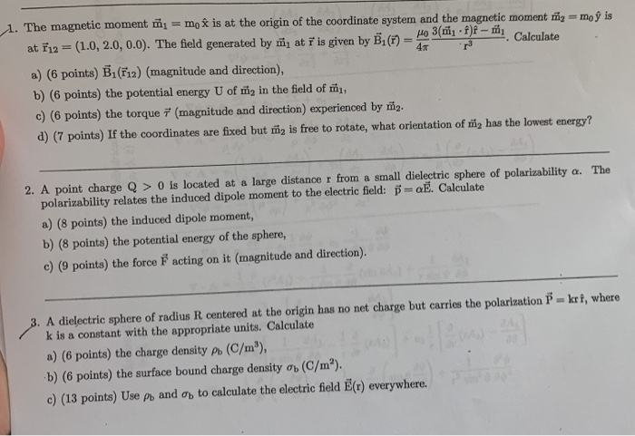 Solved No 3 M F Mi Calculate 1 The Magnetic Moment M Chegg Com