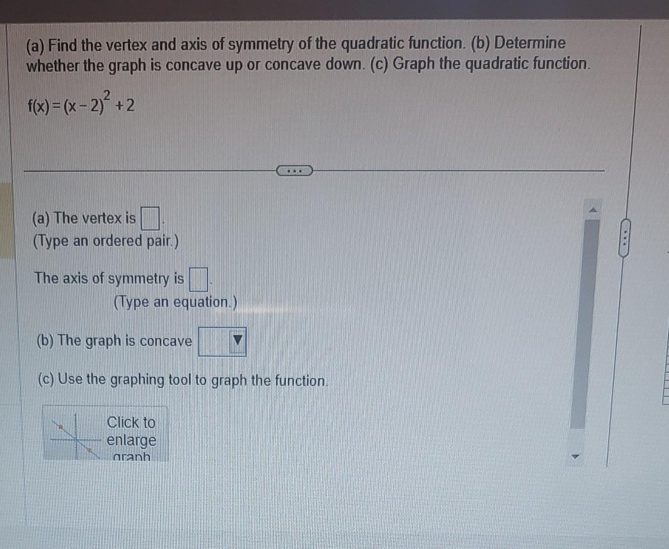 find the vertex and axis of symmetry for these quadratic functions