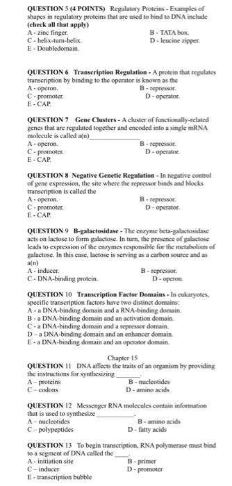 Solved QUESTION 5 (4 POINTS) Regulatory Proteins - Examples | Chegg.com