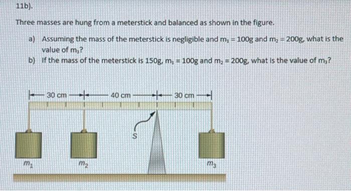 Solved Three masses are hung from a meterstick and balanced | Chegg.com