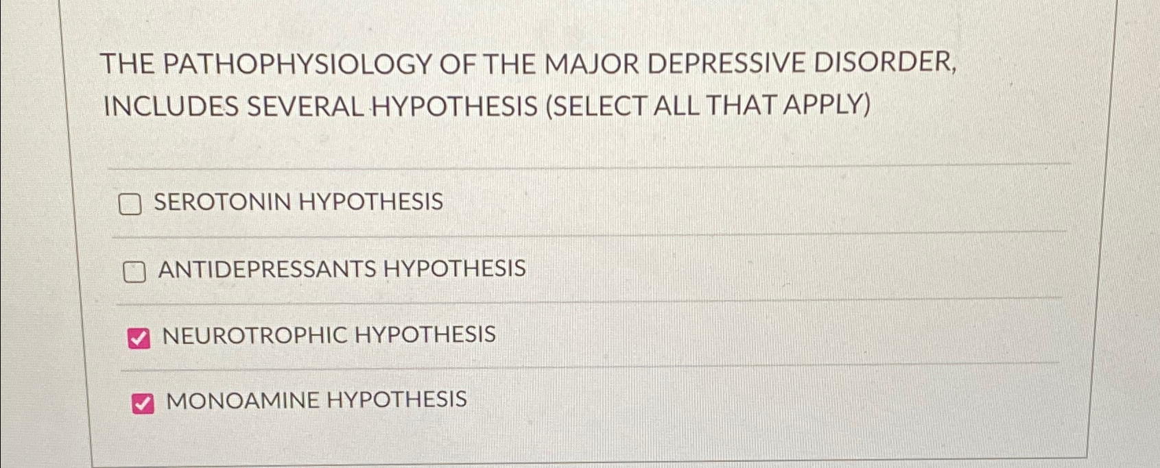 Solved THE PATHOPHYSIOLOGY OF THE MAJOR DEPRESSIVE DISORDER, | Chegg.com