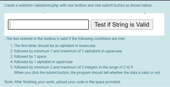 Solved Create a webform validations.php with one textbox and | Chegg.com