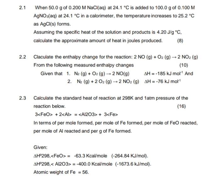 Solved 2.1 When 50.0 g of 0.200MNaCl(aq) at 24.1∘C is added | Chegg.com