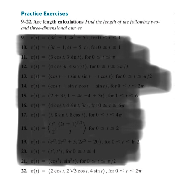 Solved Practice Exercises 9-22. Arc length calculations Find | Chegg.com