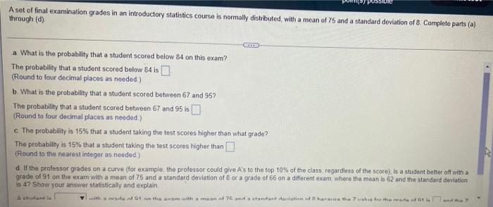 Solved A set of final examination grades in an introductory | Chegg.com