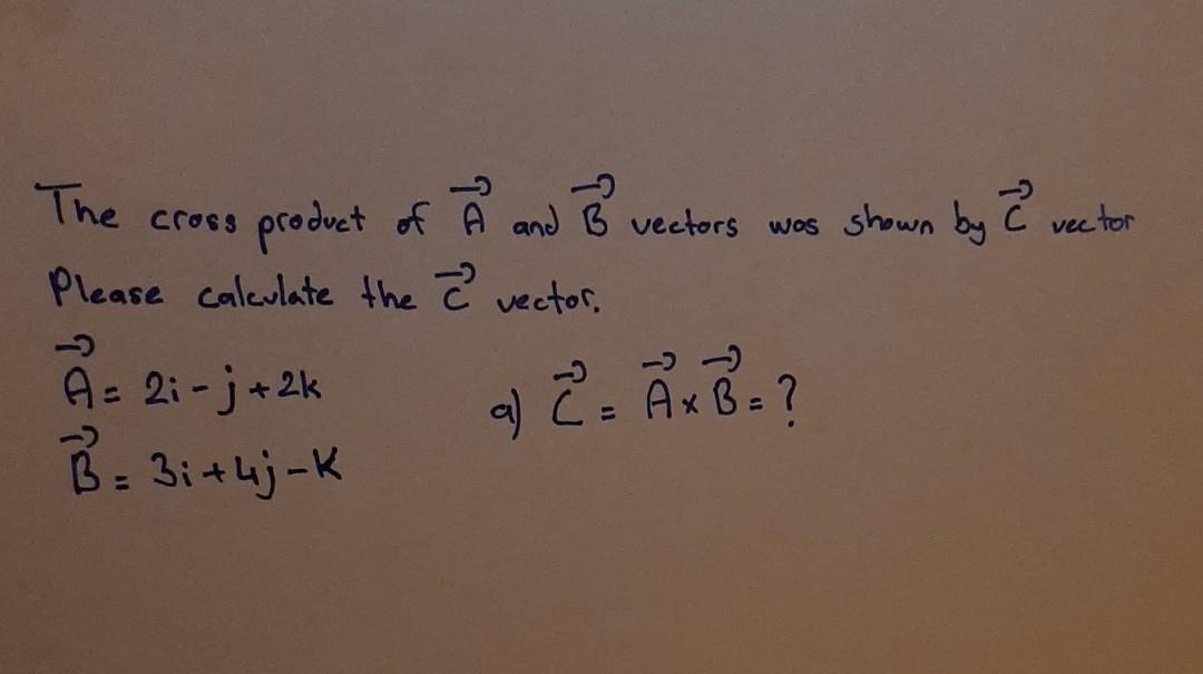 Solved The Cross Vector Product Of A And B Vectors Was Sh Chegg Com