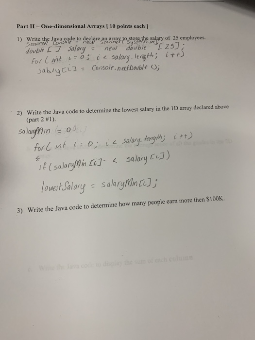 Solved Part II- One-dimensional Arrays 10 points each l 1) | Chegg.com