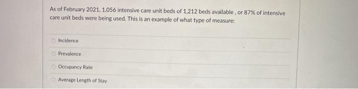 As of February 2021. 1.056 intensive care unit beds of 1.212 beds available, or 87% of intensive care unit beds were being us