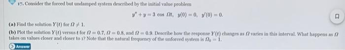 Solved 17. Consider the forced but undamped system described | Chegg.com