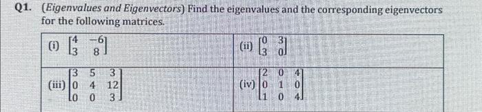 Solved Q1 Eigenvalues And Eigenvectors Find The