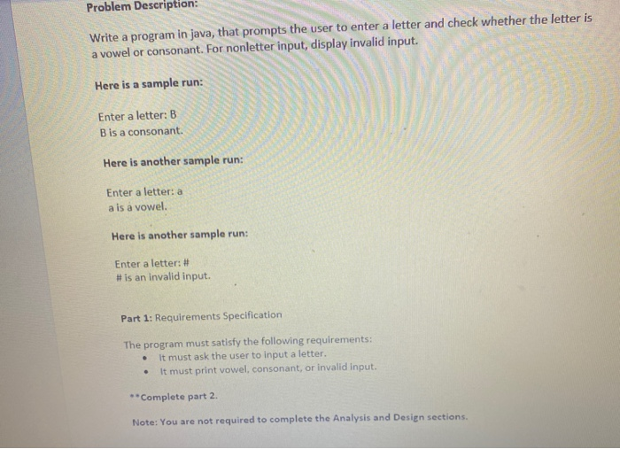 Solved Problem Description: Write a program in java, that | Chegg.com