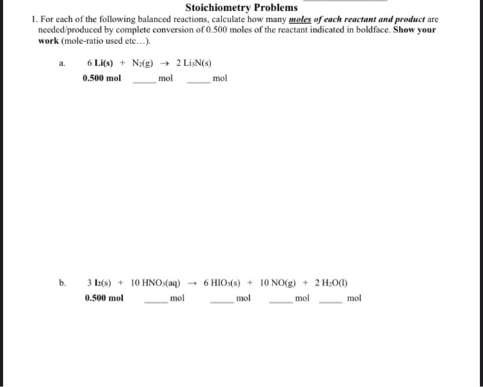 Stoichiometry Problem Example Solved Solved Stoichiometry Problems 1. For each of the following | Chegg.com
