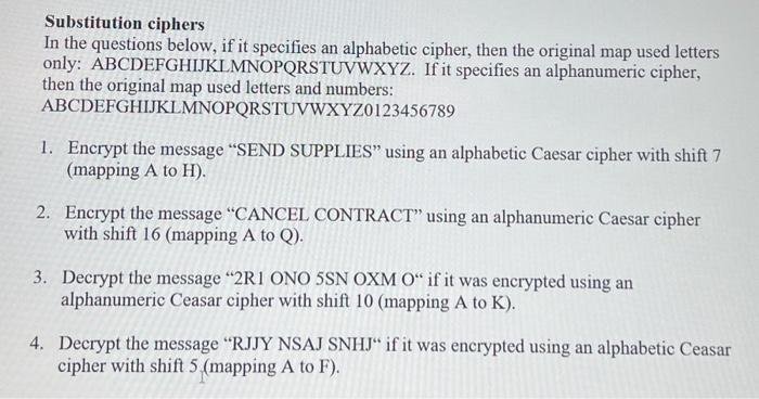 Solved Substitution ciphers In the questions below, if it | Chegg.com