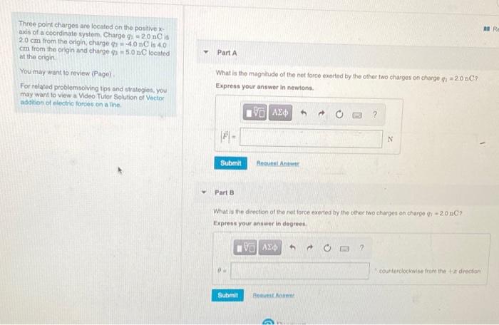 Solved AR Part A Three point charges are located on the | Chegg.com