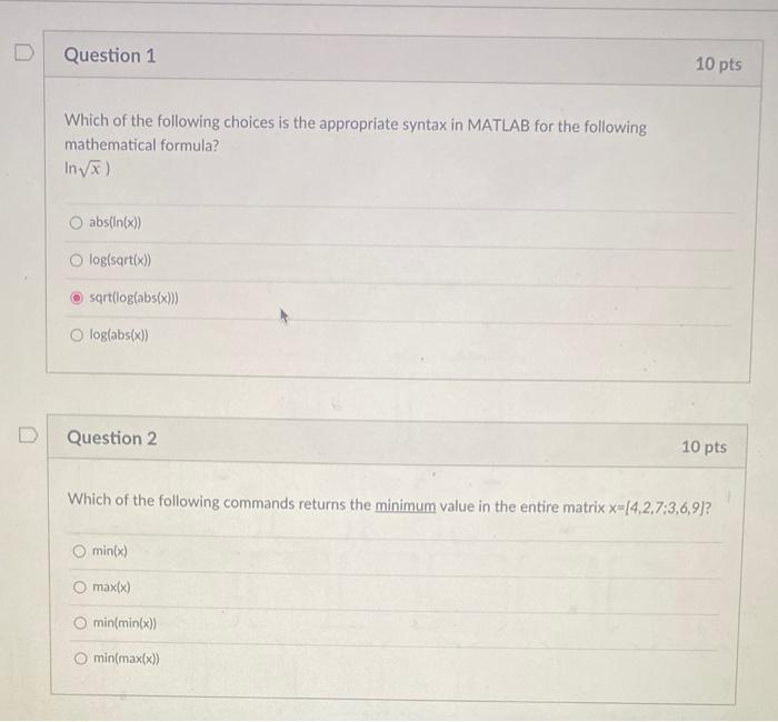 Solved D Question 1 10 pts Which of the following choices is | Chegg.com