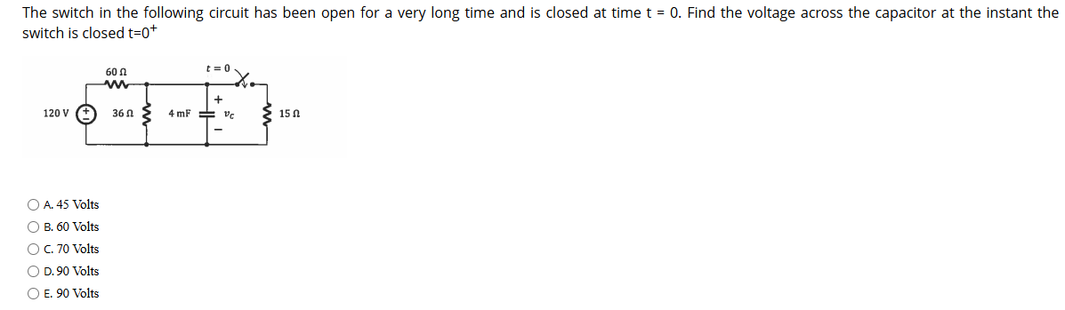 Solved The switch in the following circuit has been open for | Chegg.com