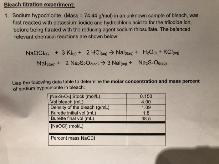 sodium hypochlorite experiment