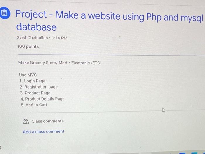 Solved Project - Make a website using Php and mysql database | Chegg.com
