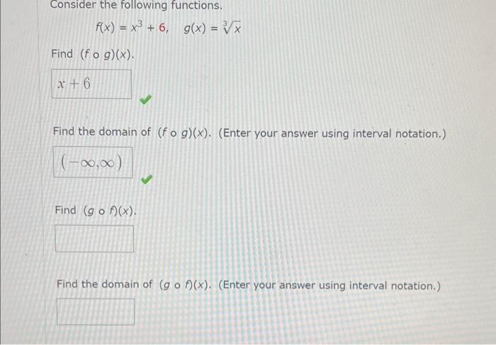 Solved Consider The Following Functions F X X3 6 G X 3x