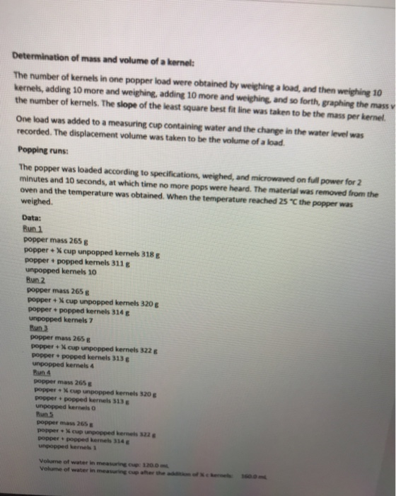 Popcorn Lab Determination of the pressure inside a