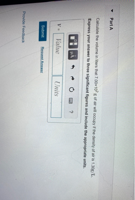 Solved Part A Calculate The Volume In Liters That 7 00x10 Chegg Com