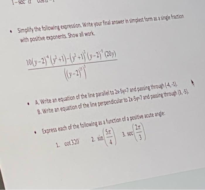Solved • Simplify the following expression. Write your final | Chegg.com