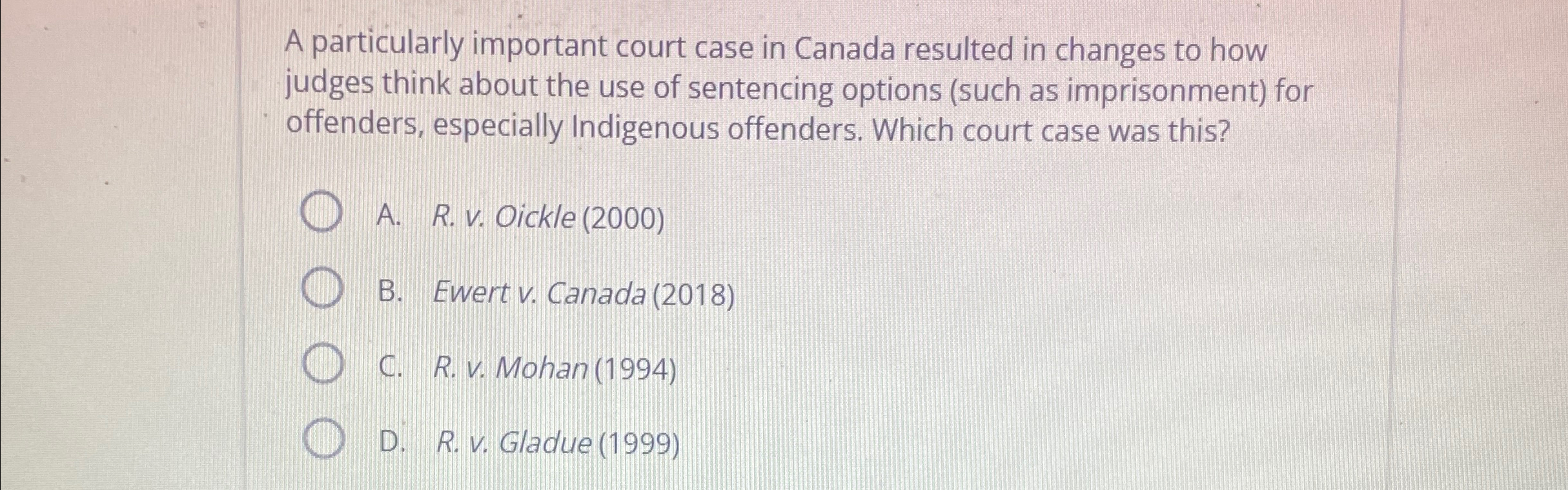 Solved A particularly important court case in Canada