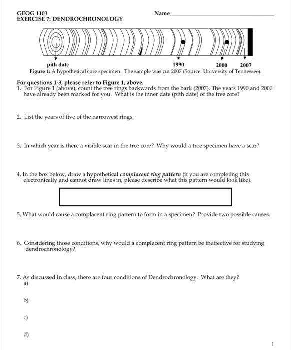 GEOG 1103 Name EXERCISE 7: DENDROCHRONOLOGY For | Chegg.com