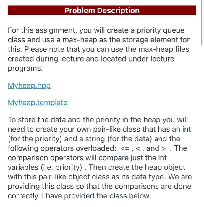 Solved Problem Description For this assignment, you will | Chegg.com