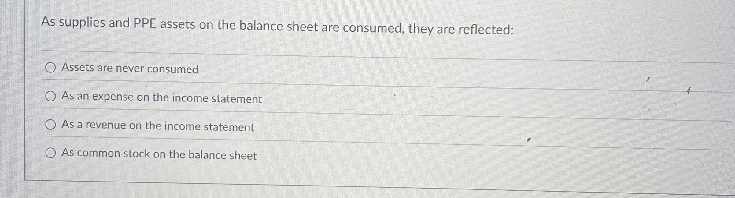 Solved As supplies and PPE assets on the balance sheet are