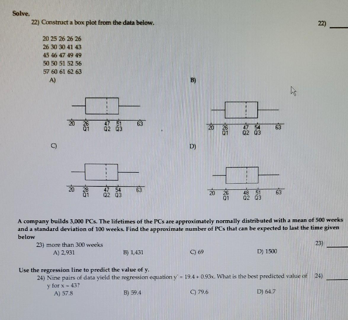 Solved Solve. 22) Construct a box plot from the data below. | Chegg.com