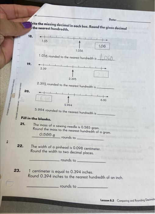 Solved 'rite the missing decimal in each box. Round the | Chegg.com