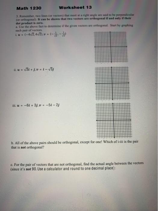 Solved Math 1230 Worksheet 13 3. Remember, two lines (or | Chegg.com