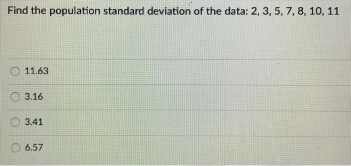 Solved Find the population standard deviation of the data: | Chegg.com