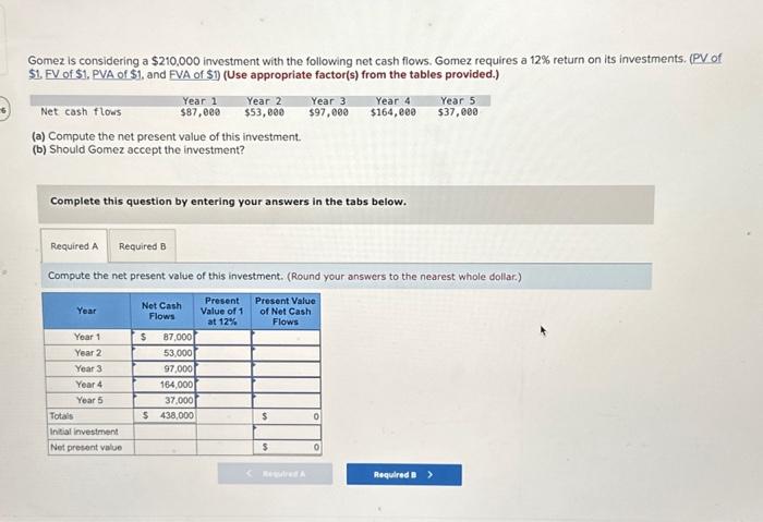 Solved Gomez is considering a \\( \\$ 210,000 \\) investment | Chegg.com