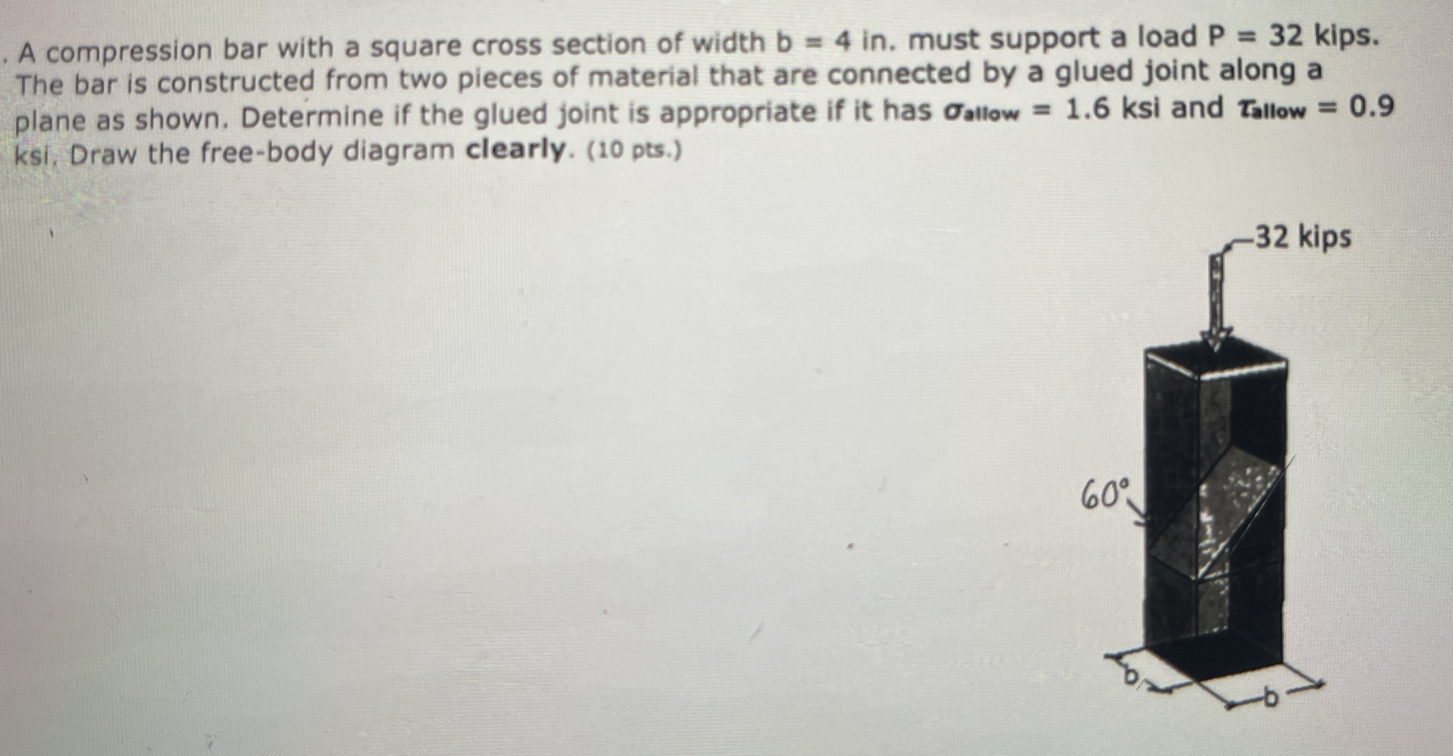 Solved A compression bar with a square cross section of | Chegg.com