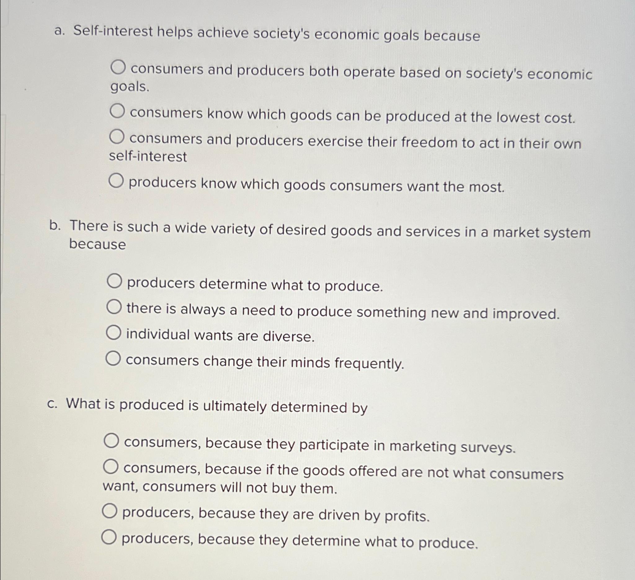 Solved A ï Self Interest Helps Achieve Society S Economic Chegg