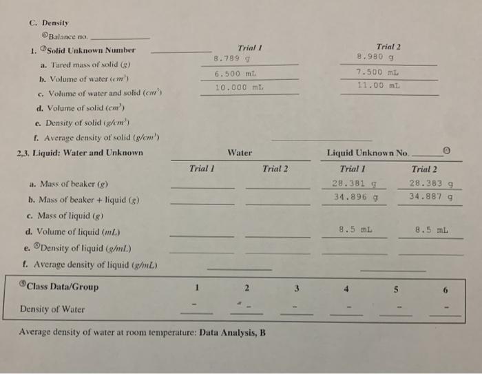 Solved 2.3. Liquid: Water and Unknown Water Trial 1 Trial 2 | Chegg.com
