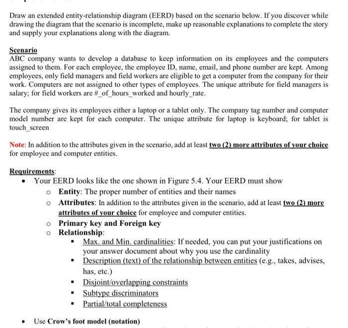 Solved Draw an extended entity-relationship diagram (EERD) | Chegg.com