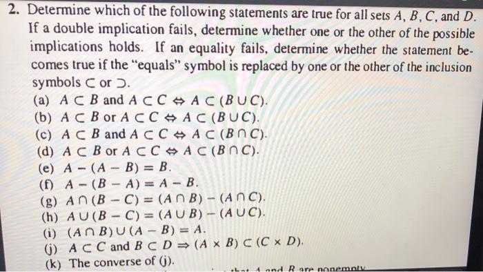 Solved 2. Determine which of the following statements are | Chegg.com