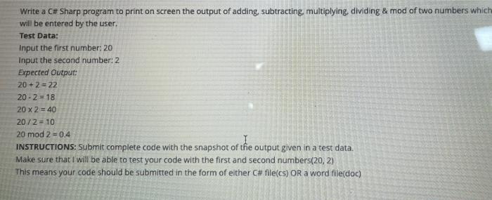 Solved Write a C# Sharp program to print on screen the | Chegg.com