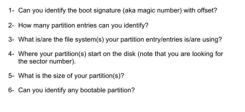 Solved 1- Can you identify the boot signature (aka magic | Chegg.com