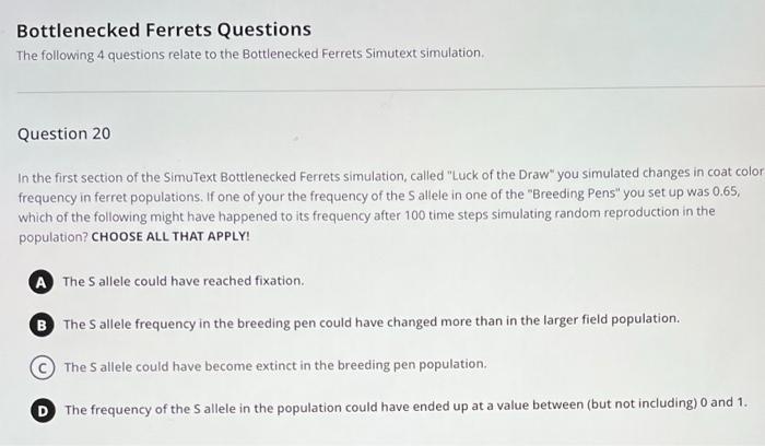 Solved Bottlenecked Ferrets Questions The following 4 | Chegg.com