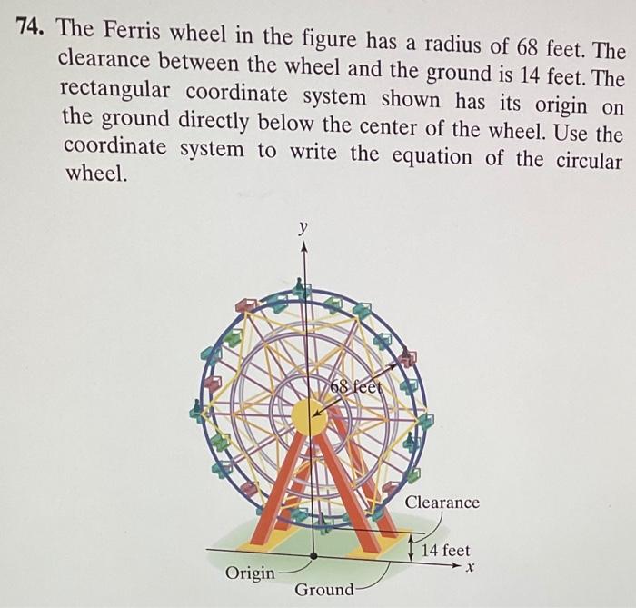 Solved 74. The Ferris wheel in the figure has a radius of 68 | Chegg.com