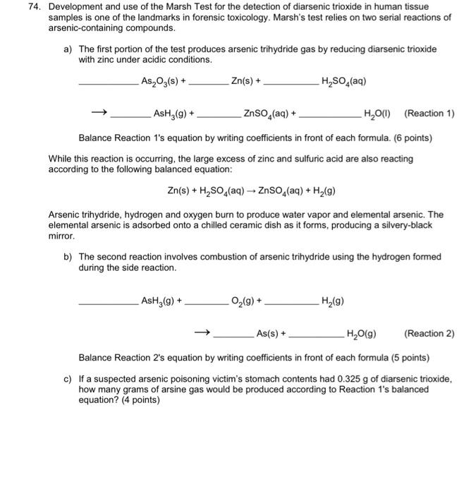 Solved 74. Development and use of the Marsh Test for the | Chegg.com