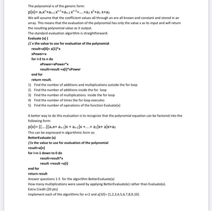 Solved The polynomial is of the generic form: p(x)= | Chegg.com