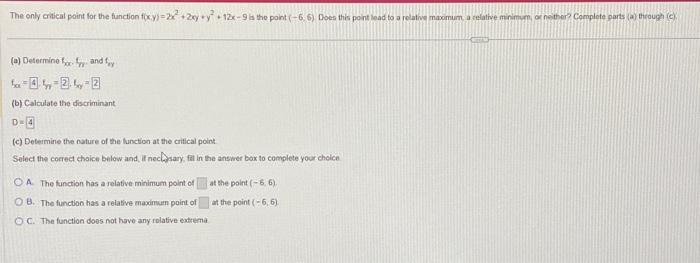 Solved taesr=2,ky= (b) Calculate the discriminant D=4 (c) | Chegg.com