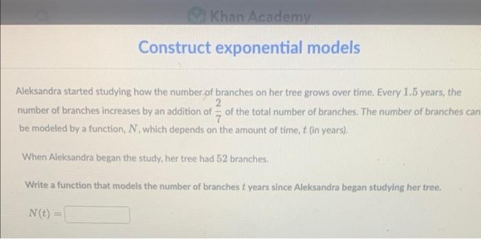 Solved Khan Academy Construct exponential models Aleksandra | Chegg.com