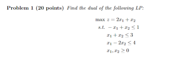 Solved Problem 1 (20 ﻿points) ﻿Find the dual of the | Chegg.com