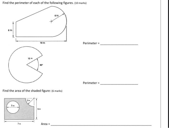 find the perimeter of the shaded figures